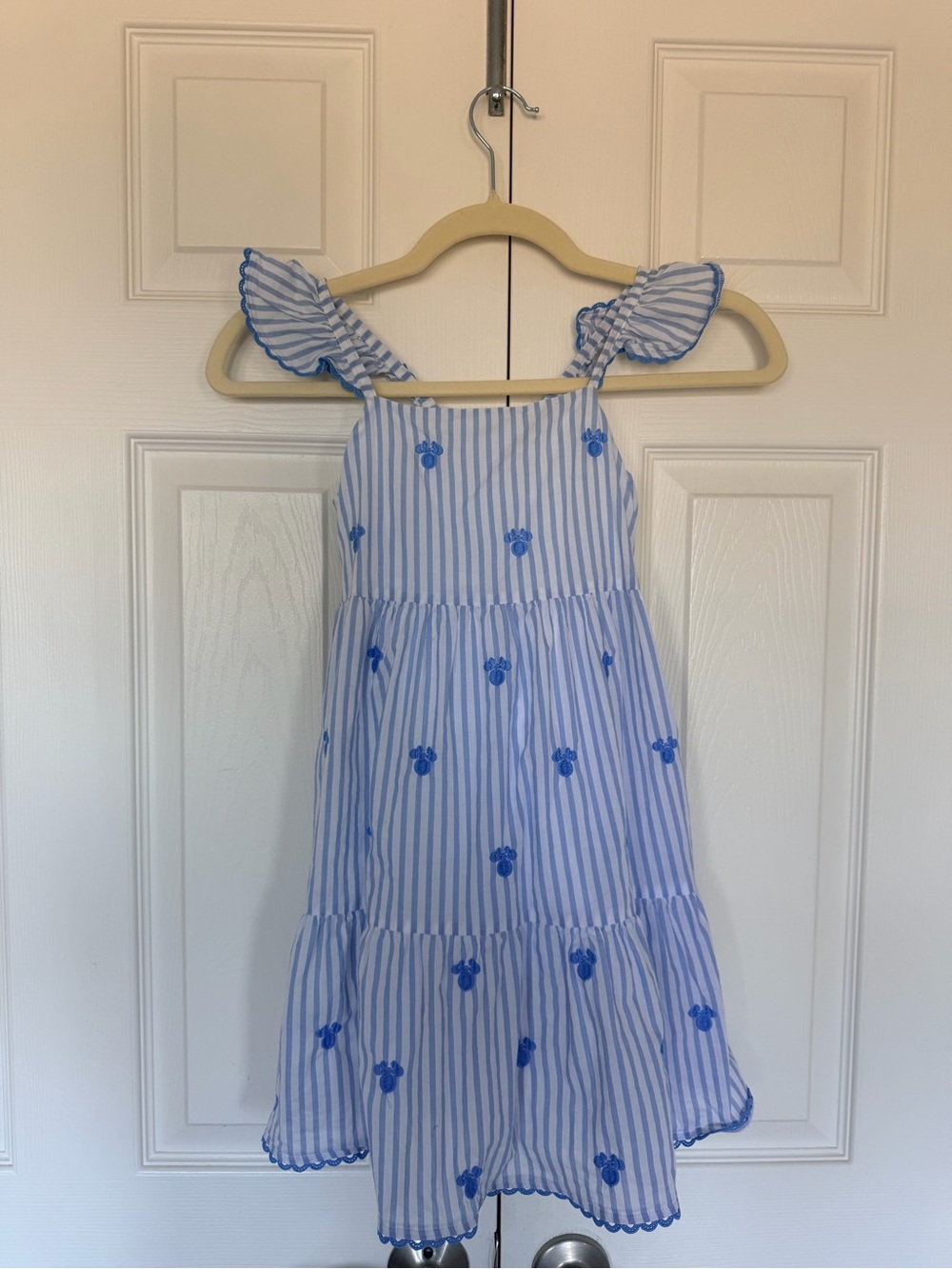Janie and Jack Disney Blue Stripe Embroidered Ruffle Strap Kids Dress